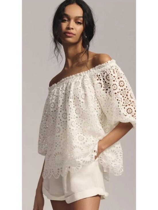 Maeve Tops - Anthropologie Maeve Off White Off The Shoulder Eyelet Top Lace Size XS